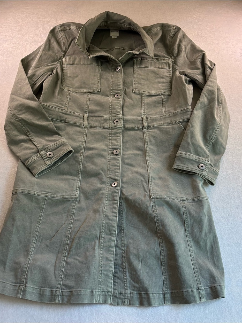 J. Jill Olive Green Button-Front Utility Trench Coat